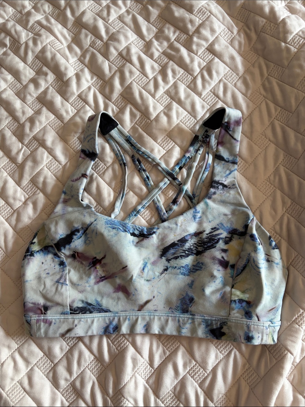 lululemon athletica Marble-Print Light Blue and Purple Crisscross Sports Bra